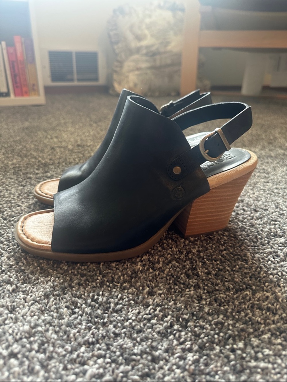 Born | Black Open-Toe Slingback Block Heel Sandals